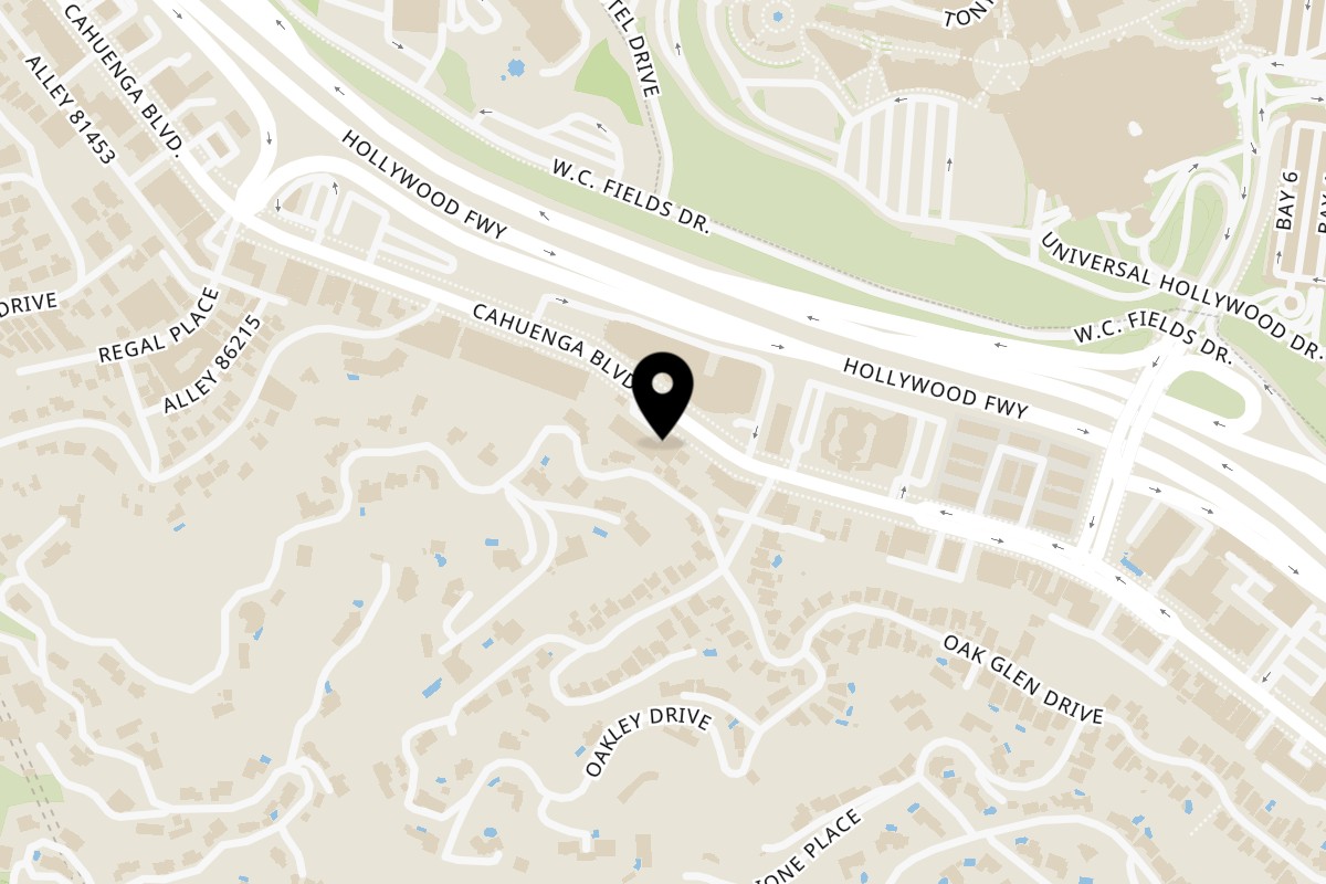 Map showing the location of Joe's Falafel on 3535 Cahuenga Blvd W in Los Angeles